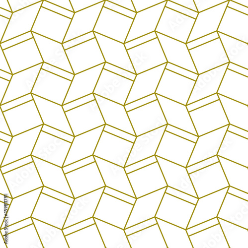 3d slanting cube effect repeat pattern in gold color outline on a white background, geometrical vector illustration