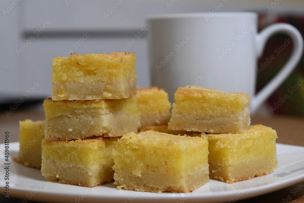 Dessert with coffee and lemon bars