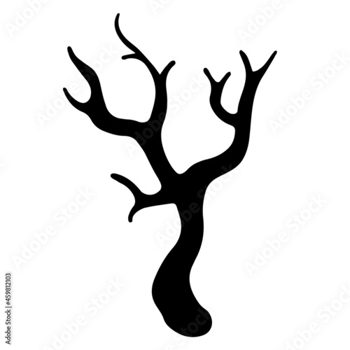 Dry bare tree branch vector icon. Black silhouette of twigs isolated on white background. Hand-drawn botanical sketch. Leafless sprig. Monochrome natural concept art for decoration and design.