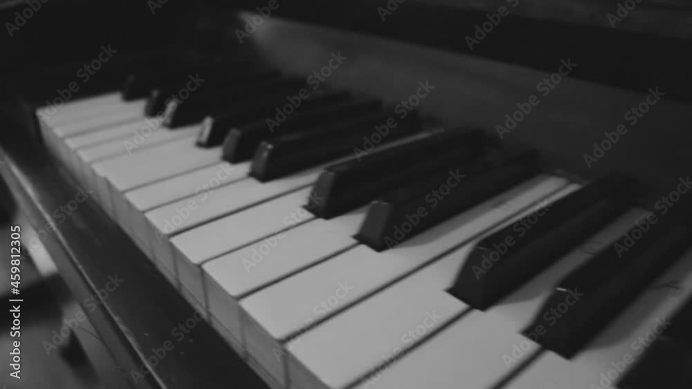 monochrome retro piano keyboard. black and white musical instrument in details monochrome retro piano keyboard. black and white musical instrument in details