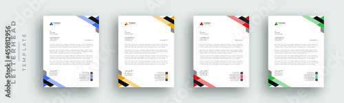 Professional business letterhead design in red, yeallo, green & blue for corporate office. Vector design illustration. Simple & creative modern corporate letterhead template in a4 size photo