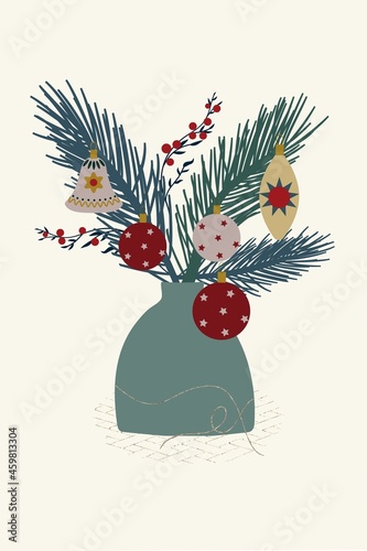Winter, December, holiday, congratulations, forest, snow, New Year, festive decor, postcard, concept, clipart