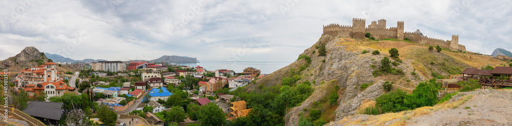 View of the fortress and the town of Sudak in Crimea