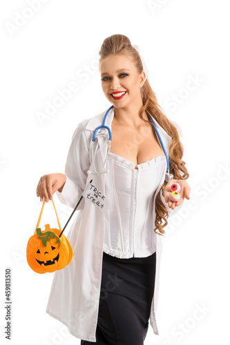 Sexy young woman dressed as...