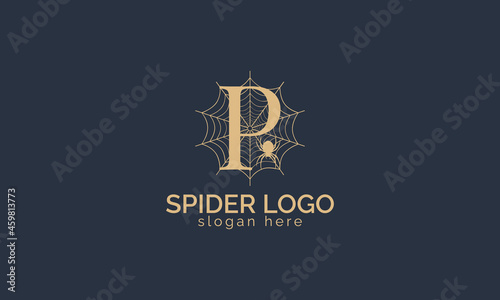 Spider web Alphabet P  Logo design template 