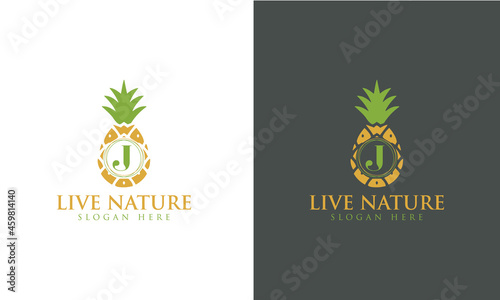 Pineapple Icon minimalist letter J logo design vector. 
