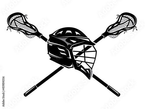 Lacrosse Stick and Black Helmet, Sports Equipment photo