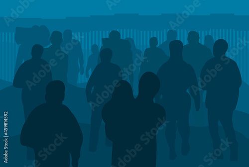 illustration for migration theme with silhouettes and blue colors