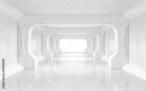 Fototapeta Naklejka Na Ścianę i Meble -  White empty tunnel, futuristic room, 3d rendering.