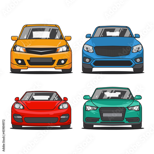 Front view cars pack vector isolated on white background