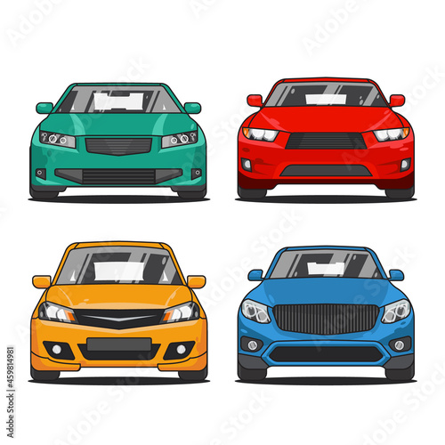 Front view cars pack vector with different color isolated on white background