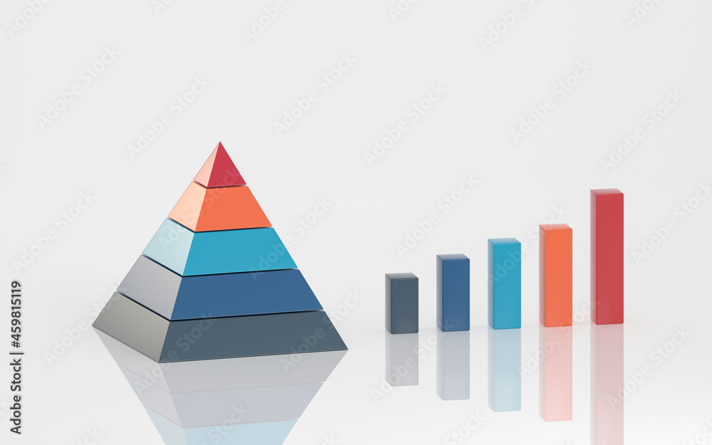 Pyramid figures and bar charts, 3d rendering. Pyramid figures and bar charts, 3d rendering.