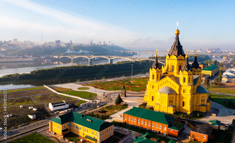 Cathedral of St. Alexander Nevsky from helicopter. City of Nizhny Novgorod. Russia