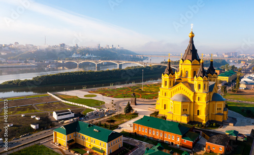 Cathedral of St. Alexander Nevsky from helicopter. City of Nizhny Novgorod. Russia