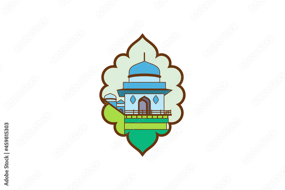 Islamic logo design for company and education. doodle style with domination blue and green colors. Mosque Logo Template Design Vector, Emblem, Concept Design, Creative Symbol, Icon