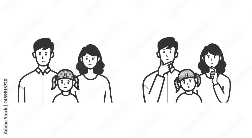 Naklejka premium ３人家族 考える 悩む セット