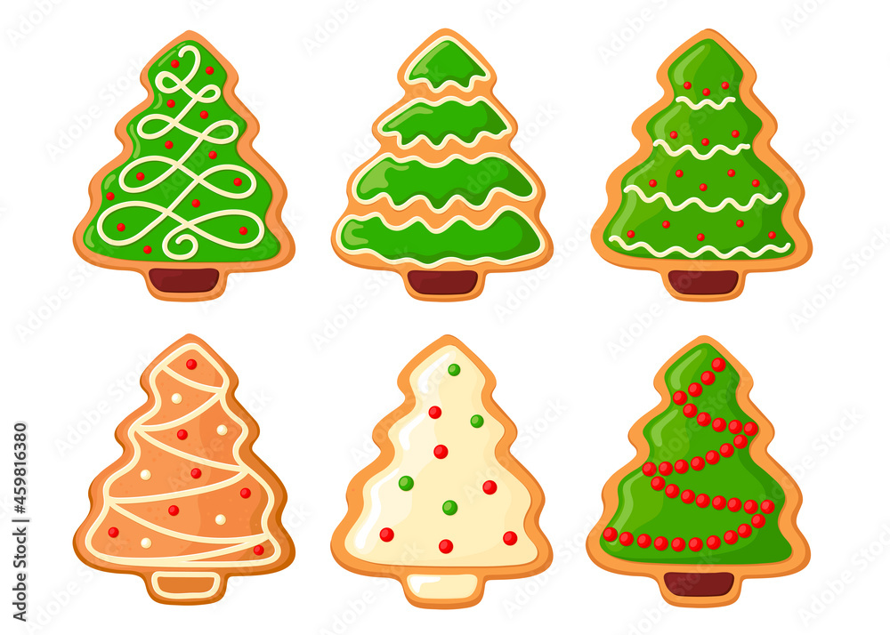 a set of Christmas gingerbread trees. cartoon style