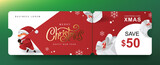 Merry Christmas Gift promotion Coupon banner with cute Santa Claus and festive decoration