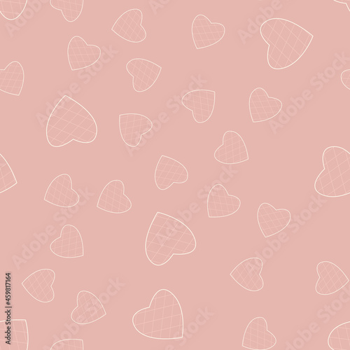 Heart seamless pattern. Pink childish drawing from hearts. For kids prints, textiles, bed linen. Modern, trendy Valentine's Day pattern. Romantic decor wedding for the holiday. Vector illustration