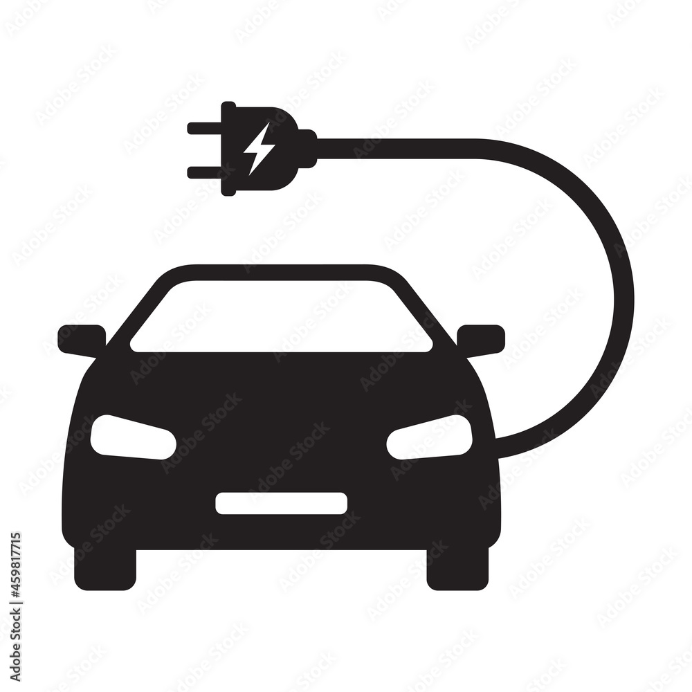 EV electric car with plug icon vector green energy concept for graphic ...