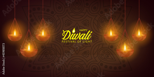 Diwali festival of light light oil lamp poster banner greeting card template