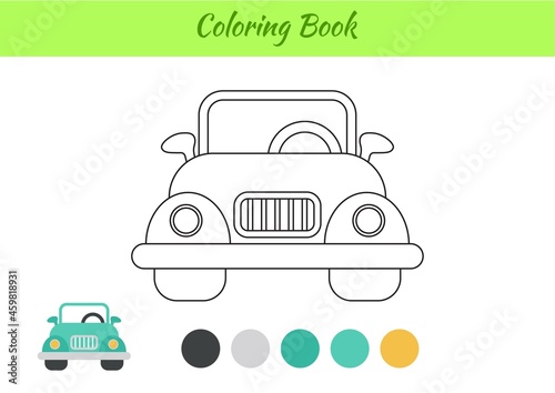 Coloring book car for children. Educational activity page for preschool years kids and toddlers with transport. Printable worksheet. Cartoon colorful vector illustration.