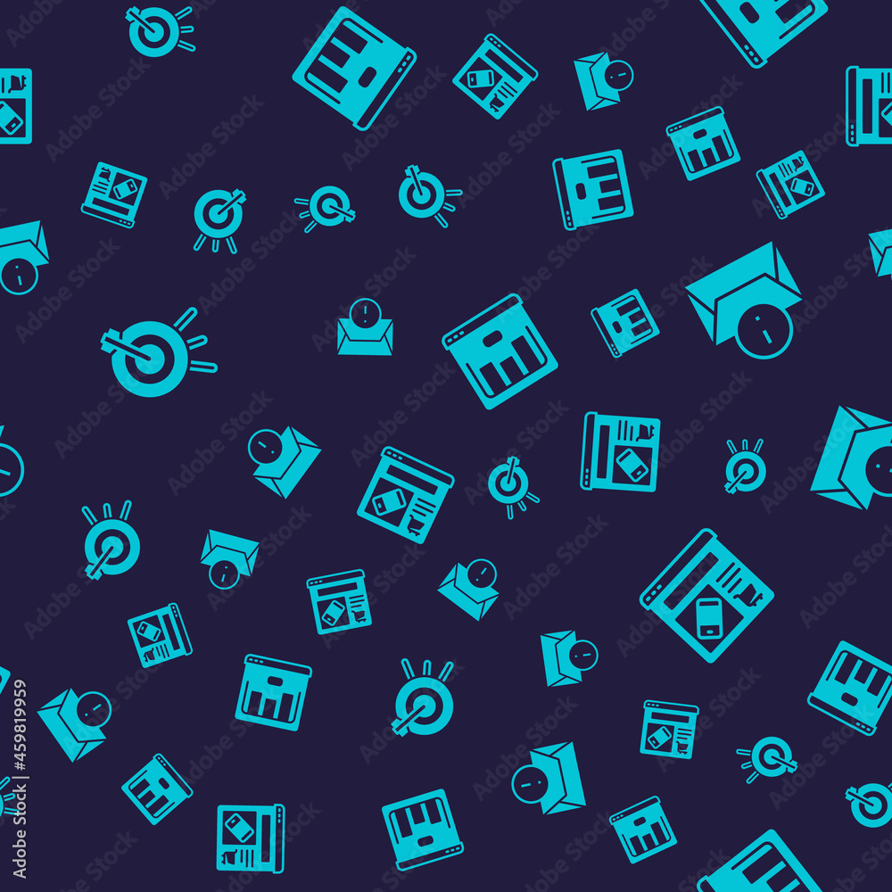 Set Target financial goal, Envelope, Browser with stocks market and Online shopping on screen on seamless pattern. Vector Set Target financial goal, Envelope, Browser with stocks market and Online shopping on screen on seamless pattern. Vector