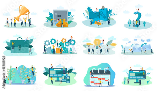 Adaptive design,teamwork, E-mail,time management,new project, banking, online sale.A set of flat icons vector illustrations on the topic of business and technology.