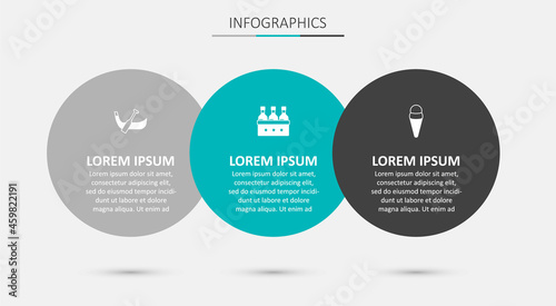 Set Bottles of wine, Gondola boat and Ice cream waffle. Business infographic template. Vector