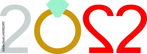 2022 year numbers with engagement ring and heart symbol