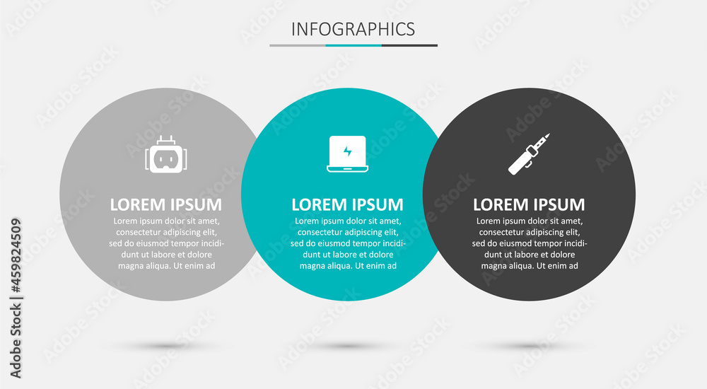 Fototapeta premium Set Laptop, Tee plug electric and Soldering iron. Business infographic template. Vector
