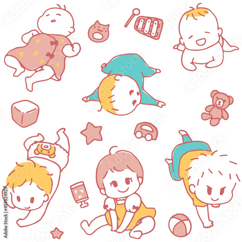 ねんね期～はいはいするまでの赤ちゃんのイラストセット