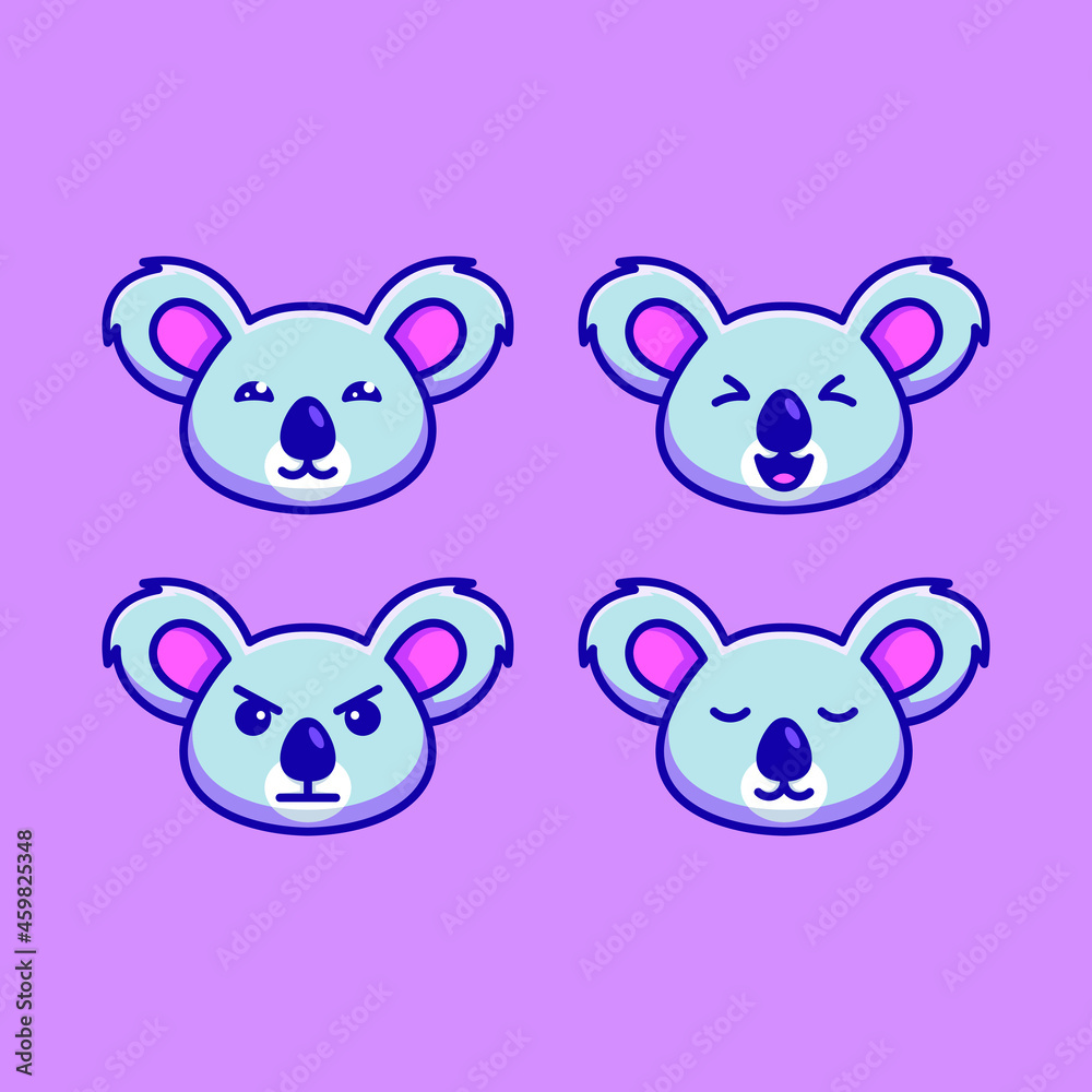 Set Cute Koala Head Icon Cartoon Illustration With Various Face Expressions Set Cute Koala Head Icon Cartoon Illustration With Various Face Expressions