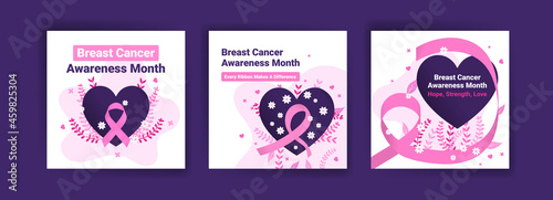 Social media post template for breast cancer awareness. Women's healthcare. Celebrate annual. Medic concept.