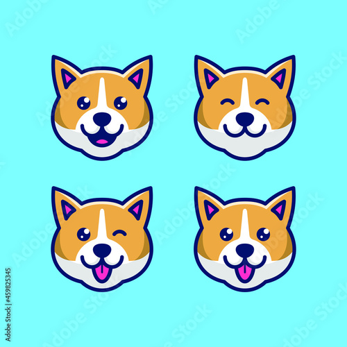 Set Cute Dog Head Icon Cartoon Illustration With Various Face Expressions