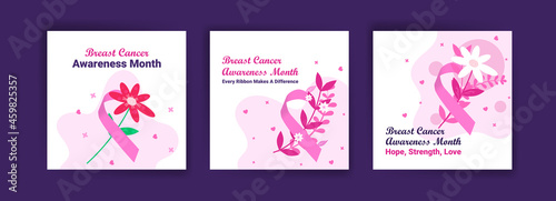 Social media post template for breast cancer awareness. Women's healthcare. Celebrate annual. Medic concept.
