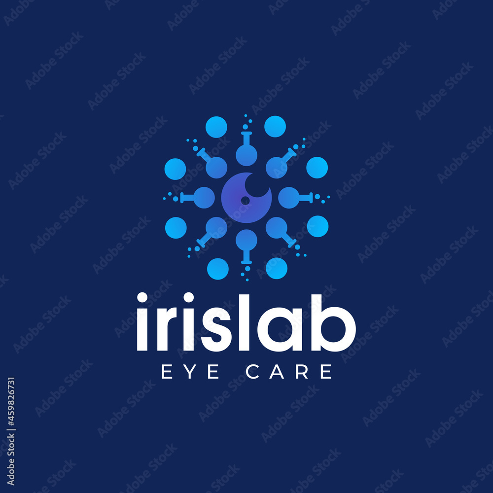 iris lab eye care logo,  vector abstract tube lab round as  eye iris