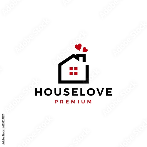 house love heart care home real estate mortgage roof chimney logo vector icon illustration