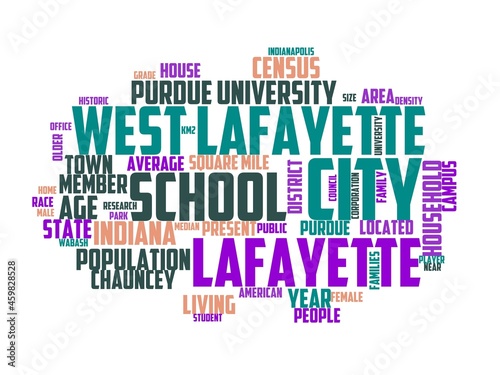west-lafayette wordcloud concept, wordart, lafayette,indiana,usa,west