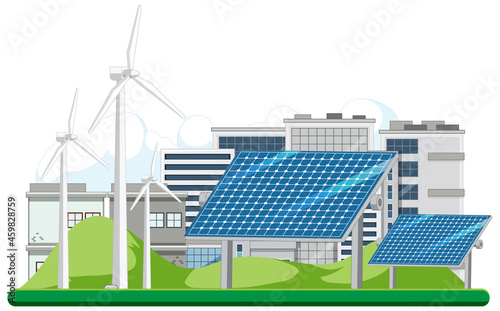 Green energy generated by wind turbine and solar panel