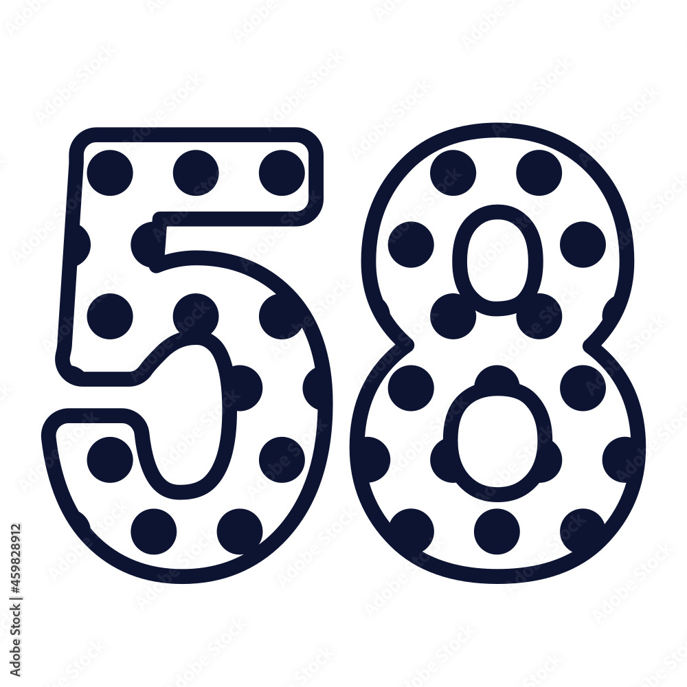 Polka dot number 58, number with polka dots, cute birthday party sign