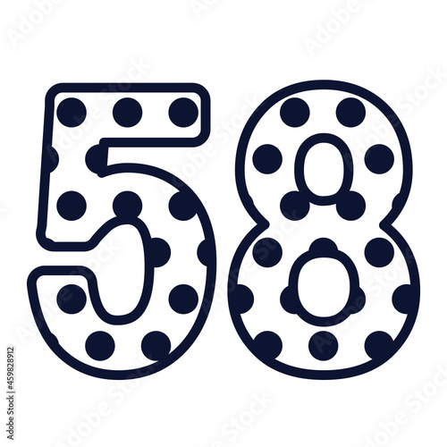 Polka dot number 58, number with polka dots, cute birthday party sign
