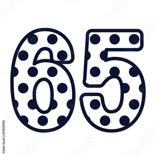 Polka dot number 65, number with polka dots, cute birthday party sign