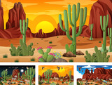 Different desert forest landscape scenes with animals and plants
