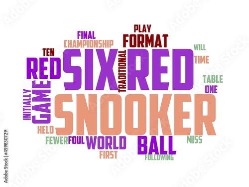six red snooker wordcloud concept, wordart,