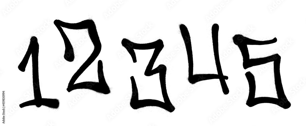 Graffiti spray font digits with a spray in black over white. Vector illustration. Part 6 Graffiti spray font digits with a spray in black over white. Vector illustration. Part 6