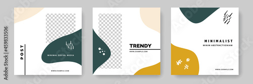 Set of minimal editable social media post templates with earth tone pallette color accent. Minimalistic modern business banner graphics for online advert or facebook and instagram, rounded shapes