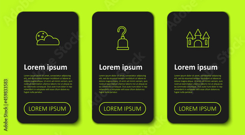 Set line Moon and stars, Pirate hook and Castle. Business infographic template. Vector