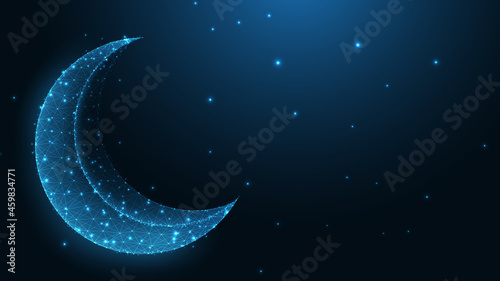 Crescent moon line connection. Low poly wireframe design. Abstract geometric background. vector illustration.