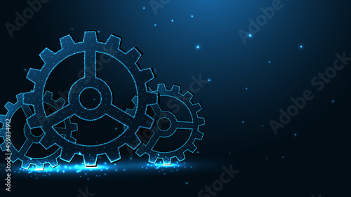 Gear setting line connection. Low poly wireframe design. Abstract geometric background. vector illustration.